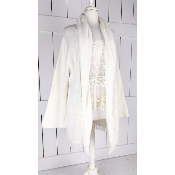 Cold Water Creek duster cardigan sweater/fringe ivory cardigan/large - Picture 3 of 4